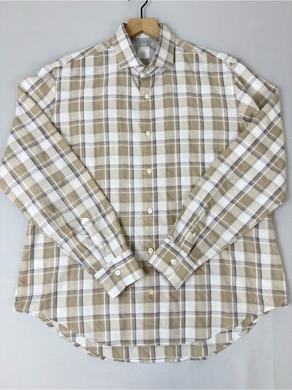 Eleventy Platinum Men’s XL Plaid Button Up Shirt Made In Italy Cotton Linen